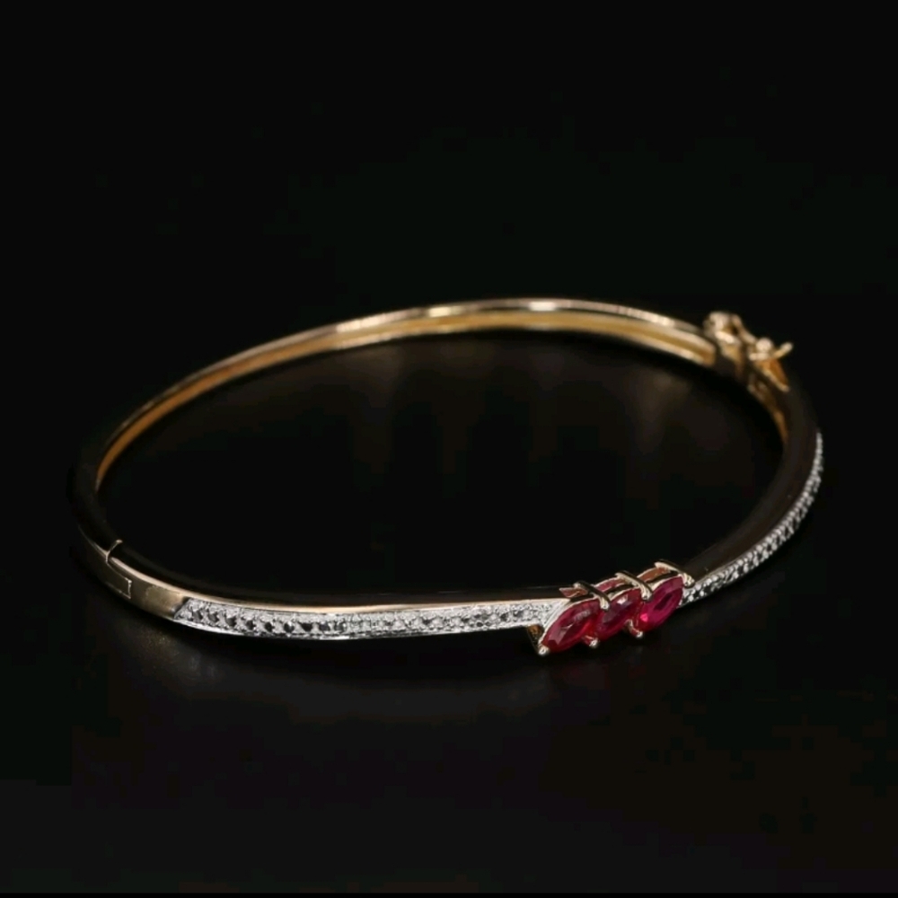 ROSS SIMONS Red Sapphire & Diamond Gold Bangle Bracelet